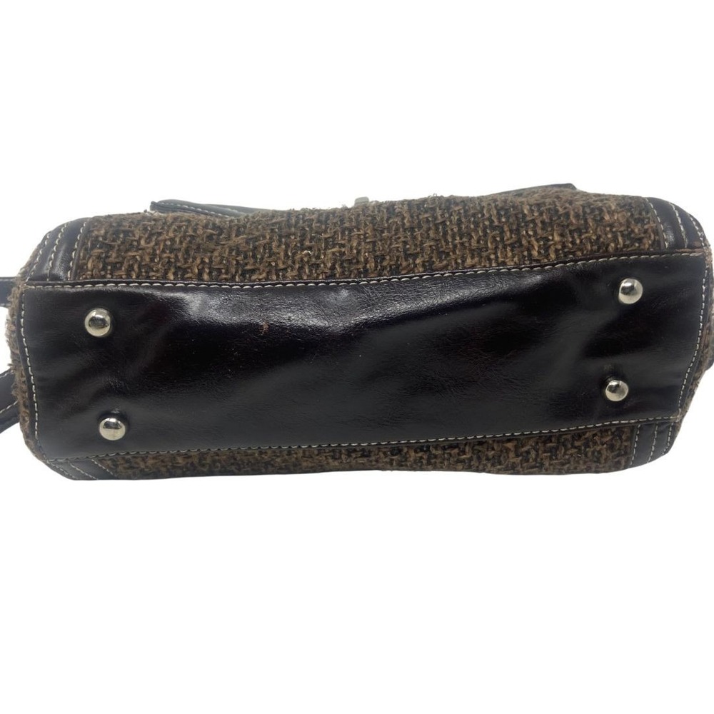 Tignanello Brown‎ Tweed Leather Trim Satchel Shoulder Crossbody Bag - Picture 11 of 12